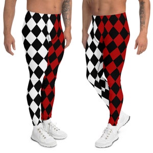 Harlequin Men's Leggings, Diamond Meggings, Men's Geometric Leggings in Sizes XS - 3XL, Fool Jester Harlequin Costume Cosplay