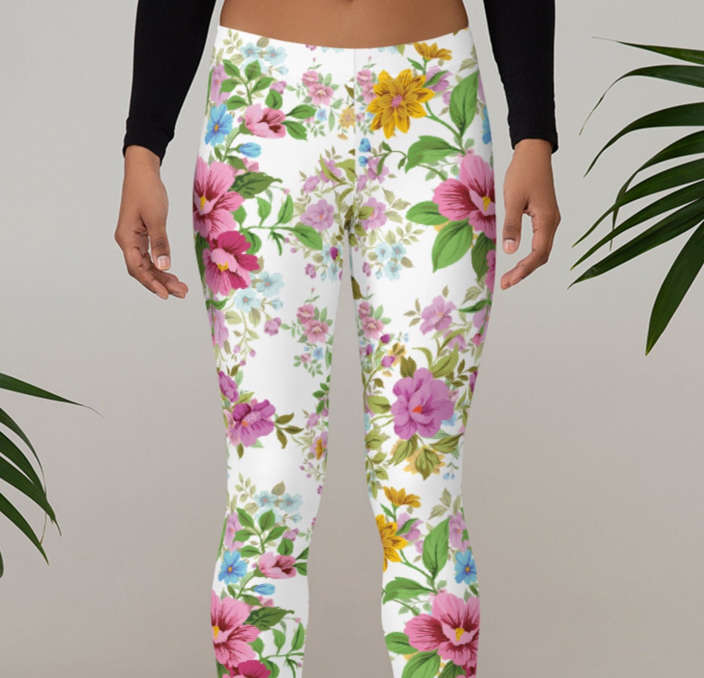 Buy Beautiful Floral Leggings Full Length or Capri, Sizes XS-XL. White  Flower Capri Leggings for Women. P05 Online in India 