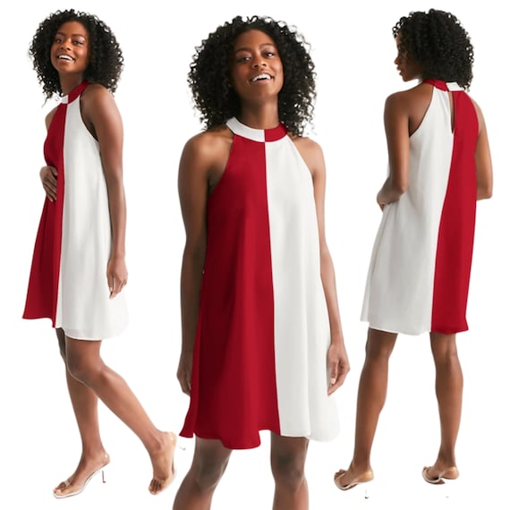 red and white colorblock dress Elegant Red And White Color Block Dress