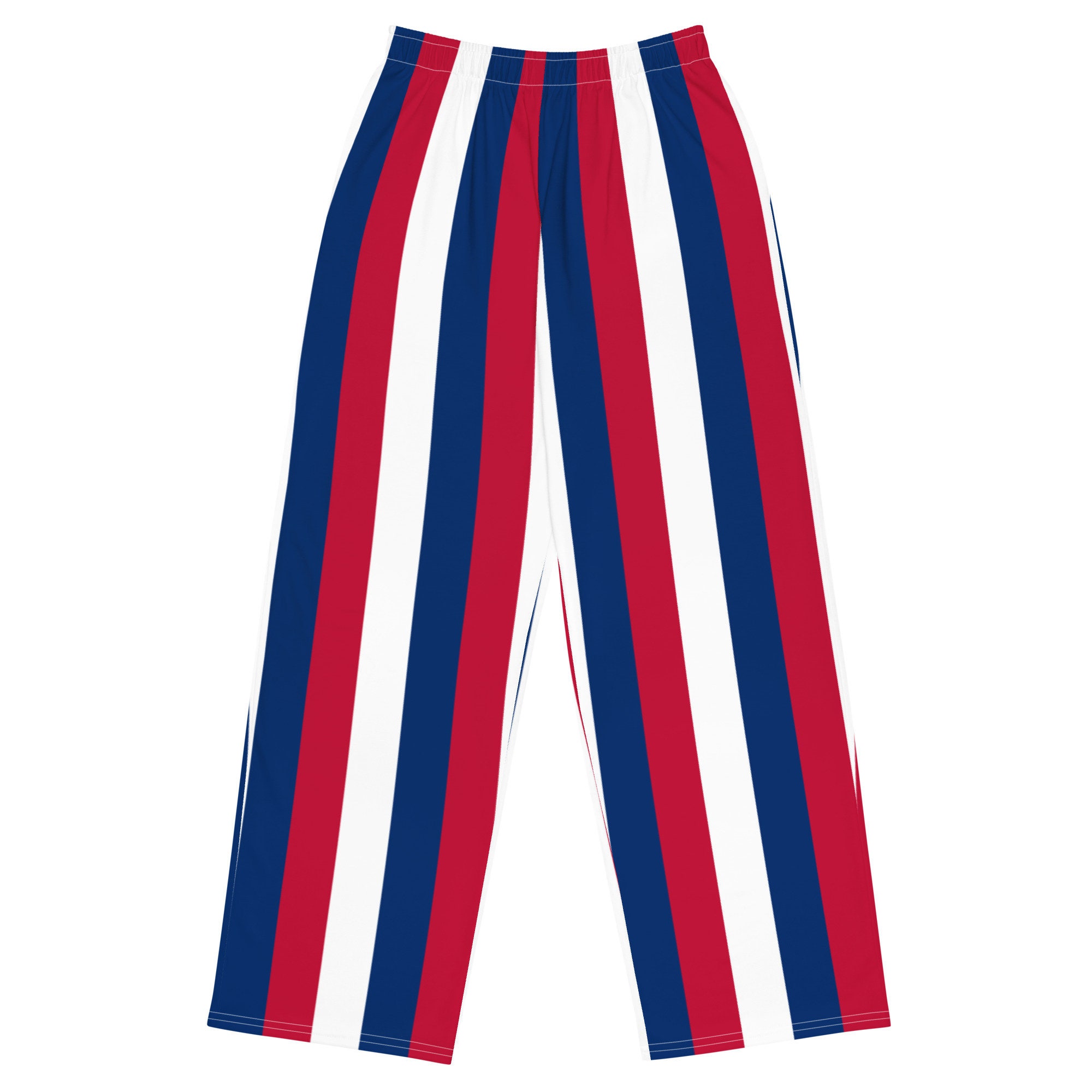 HeavenlyHaloWear Red White Blue Striped Wide Leg Pants July 4th Carnival Circus Trousers. Unisex Sizes 2xs 6xl Patriotic Pants Loungewear PJ s Bottoms