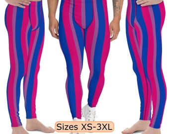 Bisexual Flag Leggings, Bi Striped Pride Men's Leggings, Pride Month Gift, Pride Festival Outfit, Sizes XS-3XL