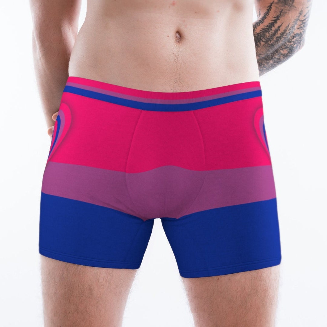 Bisexual Flag & Hearts Mens Boxer Briefs Underwear. Sizes XSXL. Gay
