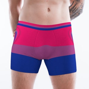 Bisexual Flag & Hearts Mens Boxer Briefs Underwear. Sizes XS-XL. Gay Pride LGBTQ+ Bisexual Flag Hearts Mens Boxers Briefs