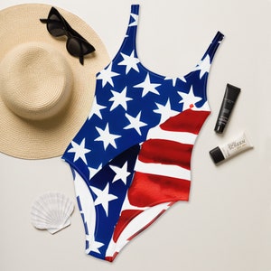 USA Flag One Piece Swimsuit, USA Swimsuit, Stars and Stripes Beachwear, Patriotic Clothing, 4th July Independence Day Outfit