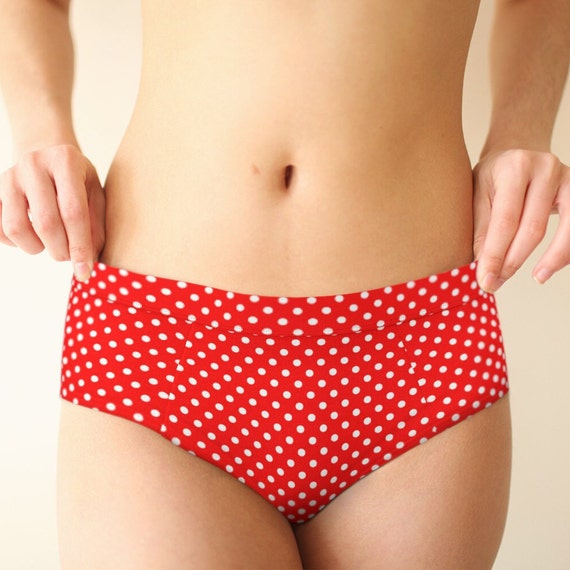 Womens Cheeky Briefs Classic Small White Polka Dots on Red Pattern