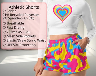 Pansexuelle Camouflage-Sportshorts für Damen, Pan-Camo-Shorts aus recyceltem Polyester, Größen XS-3XL