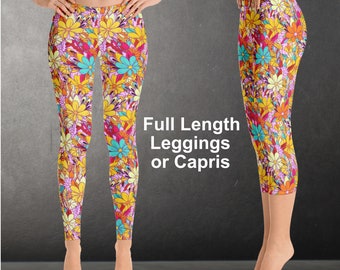 Beautiful Floral Leggings Full Length or Capri Sizes XS-XL. P07