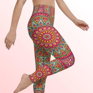 Mandala Leggings, Yoga Pants, Colorful Patterned High Waist Women&#39;s Leggings, Sizes XS-XL, Gym Clothing, Activewear