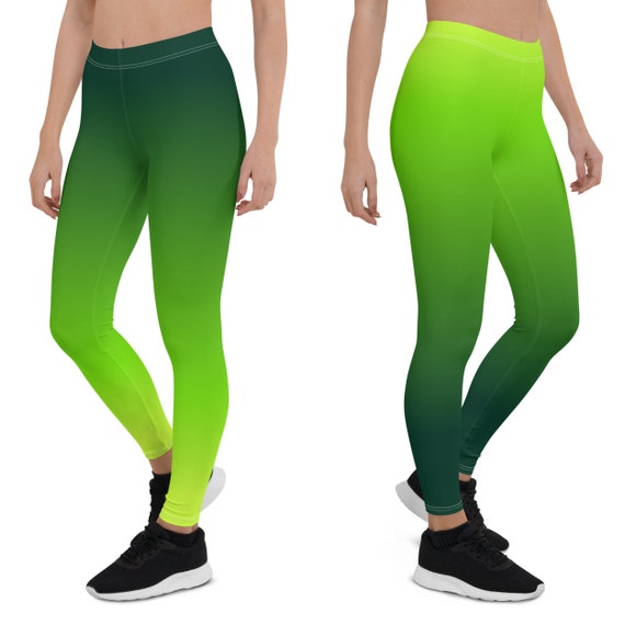 Green Ombre Womens Leggings, Ankle Length Leggings, Green Gradient