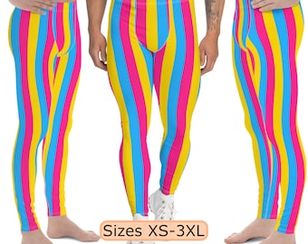 Pansexual Striped Pride Men's Leggings, Pansexual Flag Leggings, Pan Pride Outfit Clothing, Men's Meggings, Gift For Him, Sizes XS-3XL