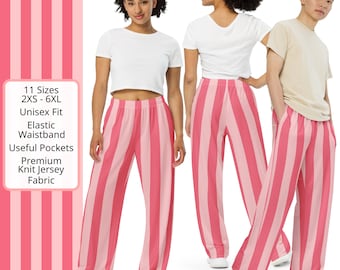 Striped Pants, Red Pink Striped Trousers, Pink Trousers Unisex Wide-Leg Pants, Plus Size Pants Sizes 2XS-6XL