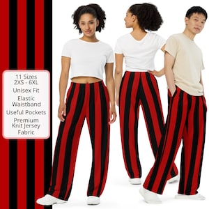 Black Red Striped Unisex Wide-leg Pants Trousers. Sizes 2XS to 6XL, Striped Pants Trousers, Loungewear Bottoms, PJ's Pyjama Bottoms