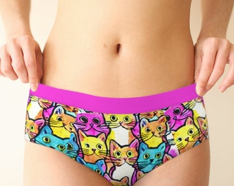 Womens Cute Cat Underwear, Cheeky Briefs Knickers Lingerie Panties, Cat Lover Gift, Cat Lady Gift