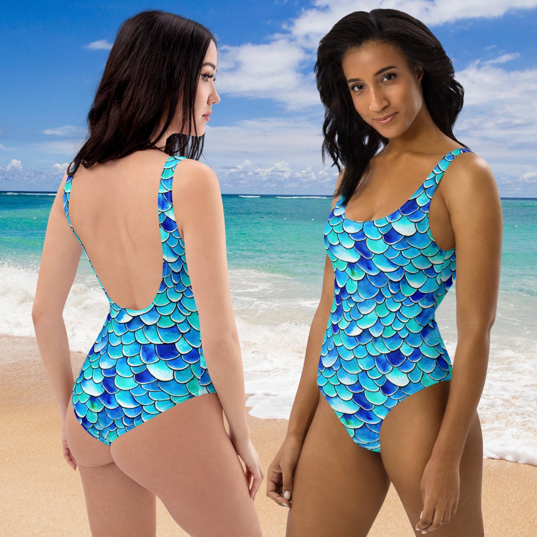 Blue Mermaid Swimsuit Mermaid One piece Bathing Costume Mermaid Scales Etsy