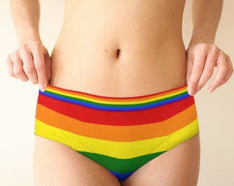 Womens cheeky briefs LGBTQ gay pride flag underwear, Sizes XS-XL, Gay pride rainbow striped hipsters knickers briefs panties