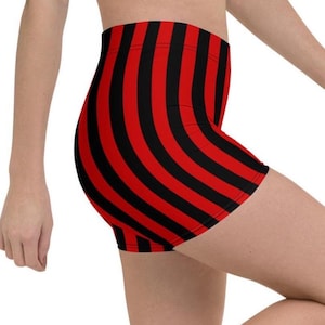Black Red Striped Women's Shorts, Striped Shorts XS-3XL
