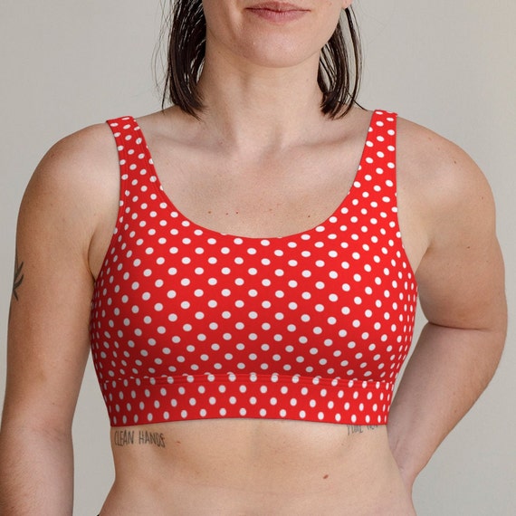 Cute Scoop Bralette Small White Polka Dots on Red Top Crop Top Sizes XS-2XL  P06 