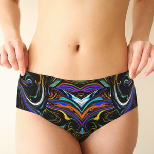 Women's Panties, Colorful Cheeky Briefs, Ladies Underwear, Spandex,  Peachskin Jersey, Colorful, Black, Graffiti Art 