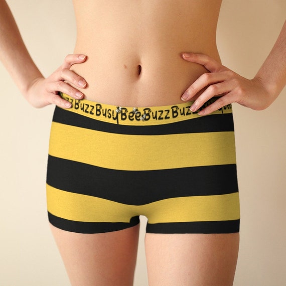 Fun Cute Panties, Bee Underwear Boyshorts, Bee Stripe Pattern