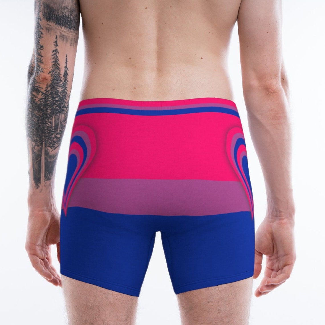 Bisexual Flag & Hearts Mens Boxer Briefs Underwear. Sizes XSXL. Gay