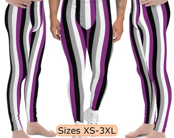 Asexual Striped Pride Men's Leggings, ACE Pride Month Gift, LGBTQ Clothing, Men's Meggings Sizes XS - 3XL