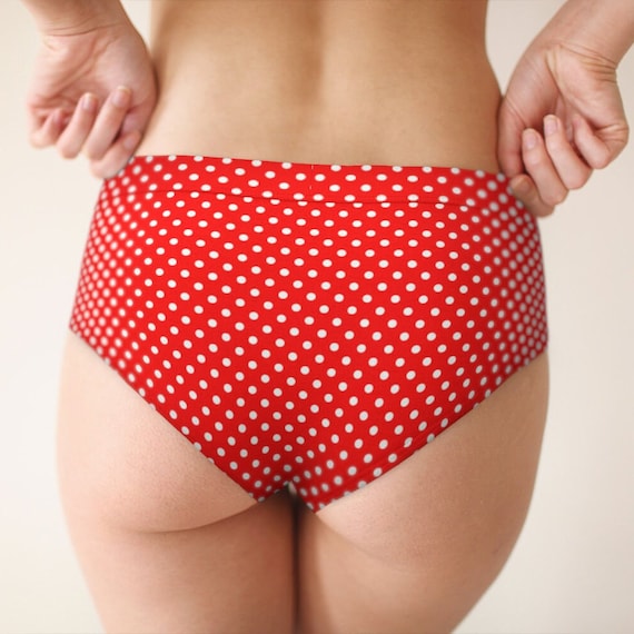 Womens Cheeky Briefs Classic Small White Polka Dots on Red Pattern Women's  Underwear Sizes XS-XL P06 