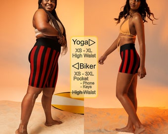 Striped Shorts, Black Red Shorts, Women's Yoga Shorts or Biker Shorts, Pirate Cosplay Costume