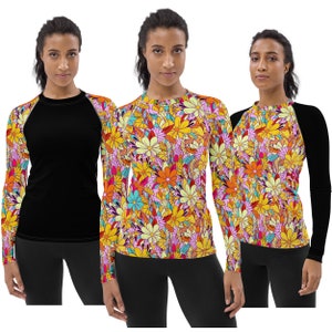 Women&#39;s Floral Rash Guard, Sizes XS-3XL, BJJ Jiu-Jitsu Top