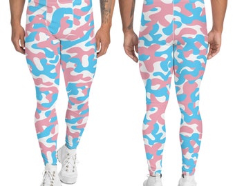 Transgender Camo Men's Leggings Sizes XS-3XL, Trans Pride Flag Colors Camouflage Meggings, Gift for Transexuals Pride Month Outfit Clothing