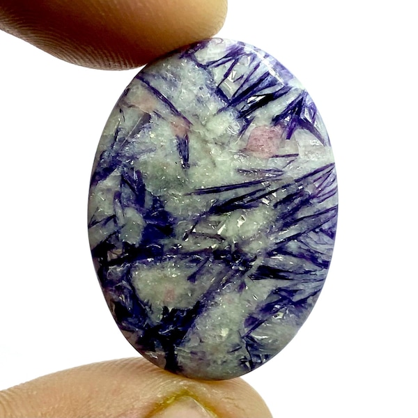 ドリル加工 - ユニコーン レピドライト オーバル カボション - ユニコーン ペグマタイト 宝石 (32x23x5mm) (30カラット)