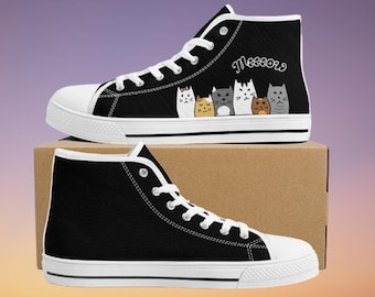 Cute Cats | Cartoon High Tops | Unique Hi Tops | Converse Style | Womens Shoes