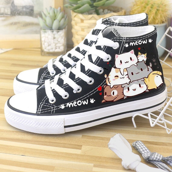 farvel sejr oase Cat Cartoon High Top Converse Style Sneakers Womens Shoes - Etsy UK