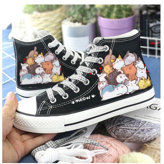Cat Cartoon High Top Converse Style Sneakers Meow - Etsy Cat Cartoon High Top Converse Style Sneakers Meow - Etsy
