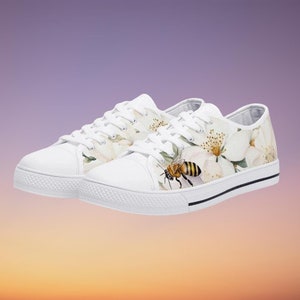 Floral Bee Sneakers | Converse Style | Vans Style Sneakers | Womens Shoes | Bee Gifts for Her