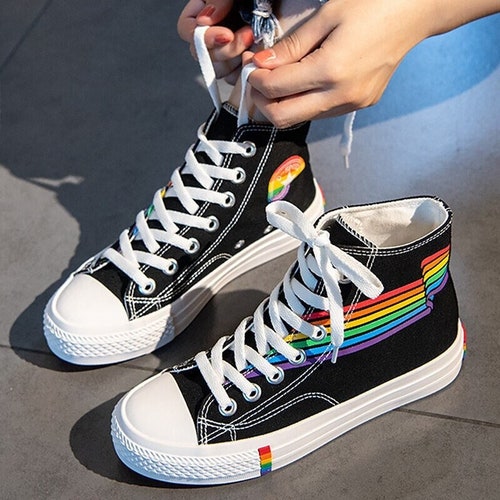 Rainbow Hi Tops LGBTQ Sneakers - Etsy
