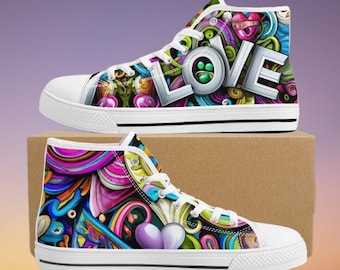 Pride LOVE Custom High Tops | Converse Style Sneakers | Womens and Mens Sizes | LGBTQ
