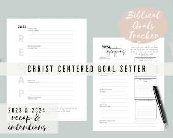Blad met bijbelse doelen 2025, christelijke voornemens, bijbelse vragen, Christusgerichte doelentracker, christelijke gewoontetracker