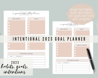 2023 Gewoonte Tracker, 2023 Doelenblad, Nieuwjaarsresoluties, Opzettelijke Gewoonteplanner, Slechte Gewoontebreker, Afdrukbaar Doelenblad