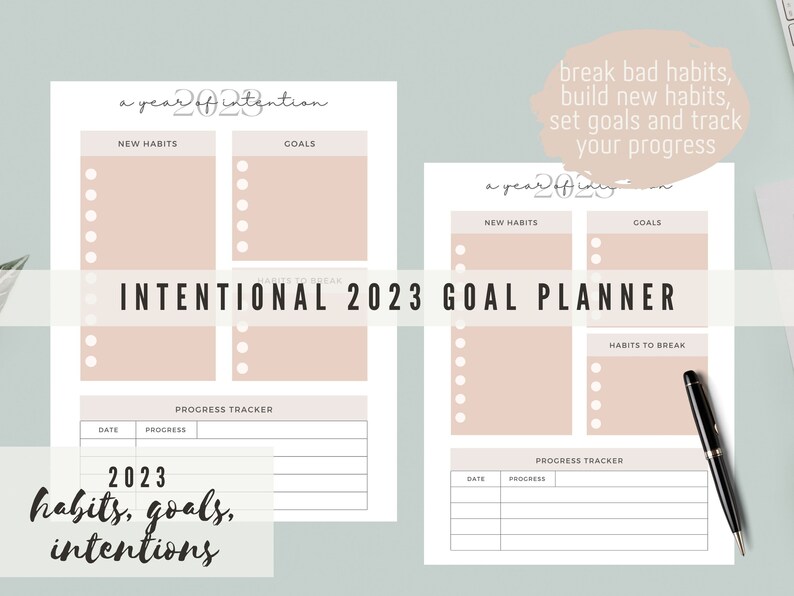 2023 Habit Tracker, 2023 Goals Sheet, New Year Resolutions, Intentional Habit Planner, Bad Habit
