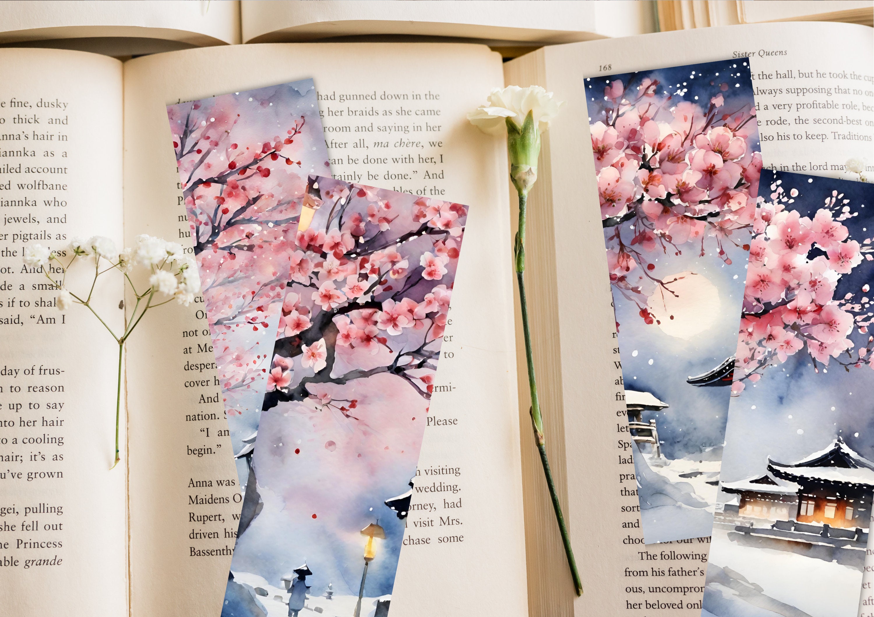 Watercolor Printable Bookmarks, Cherry Blossom, Japanese Edo Culture ...