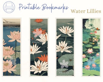 Printable Bookmarks, Wildflower Bookmark, Water Lilly, Book Marks, Japanese Gifts, DIY Stationary, Unique Bookmark, Bookmarks for Women