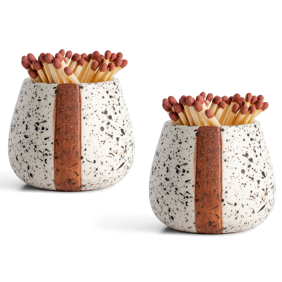 Ceramic Match Holder With Striker Set of 2 Pottery Gifts Match Striker