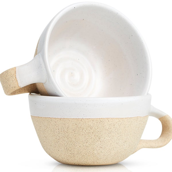 Ceramic Cappuccino Cups Set of 2 - 8oz - Italian 8 oz Cappuccino Coffee Cups Ceramic - Latte Mugs for Latte Art - Cortado Cup for Kitchen