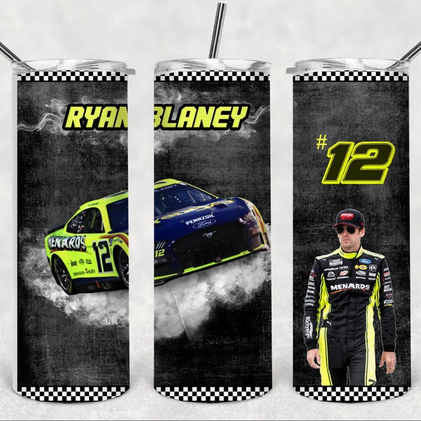 Ryan Blaney - Great Nascar driver 20 oz stainless steel tumbler with splash proof lid, steel straw and silicone bottom - Racing