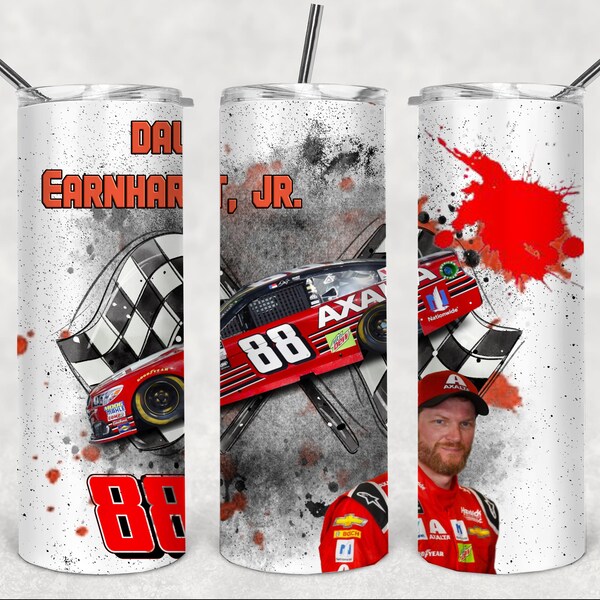 Dale Earnhardt, Jr. #88 Nascar Cup Sires 20 oz stainless steel tumble with 2 straws and silicone bottom, a NASCAR legend