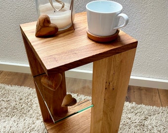 Side table | Oak | Oak rustic | Beech | including glass base | 50 cm height | Bedside table | Coffee table | filing