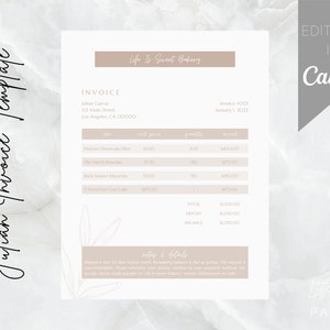 Julian Invoice Template | Downloadable Canva Template | Editable Canva Template | Small Business Invoice and Receipt