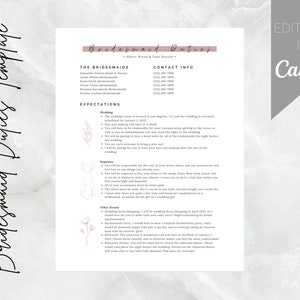 Bridesmaid Duties Template | Downloadable Canva Template | Editable Canva Template | Wedding Party Info Sheet