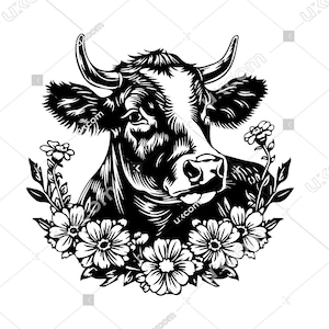 Cow with flowers svg face cow cricut cow commercial farm animals CNC Dxf Svg Png vinyl decal cow tshirt laser cut file print sublimation