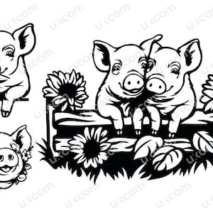 Cute Pig Set Commercial peeking piglets farm flowers pig floral Logo love animals vegan SVG PNG EPS Clipart Vector Cricut Cut Cutting File